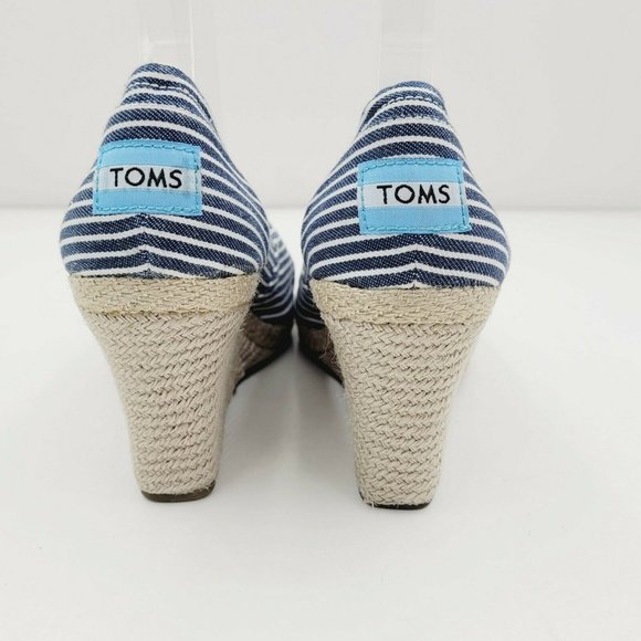 Toms Blue Striped Peep Toe Espadrille Wedge Sandal Size 7.5 - Picture 4 of 8
